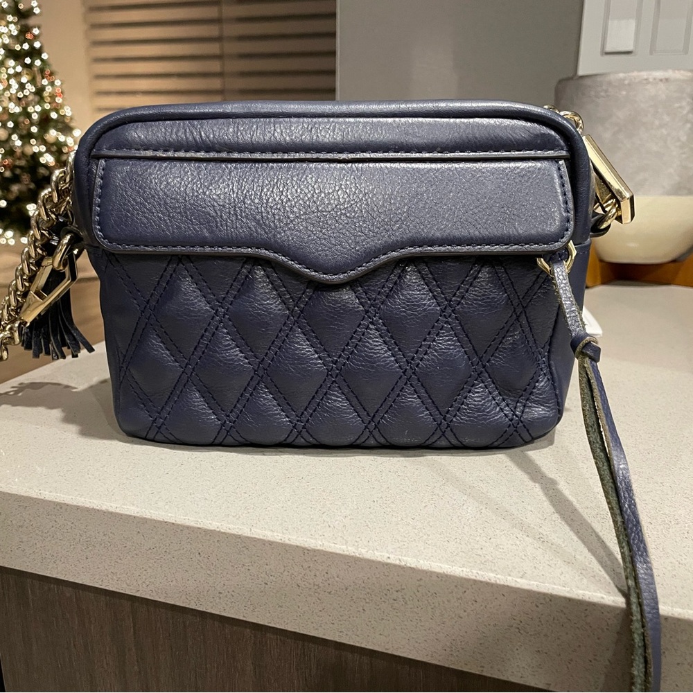 Rebecca Minkoff Small Quilted Leather Crossbody Bag in Navy